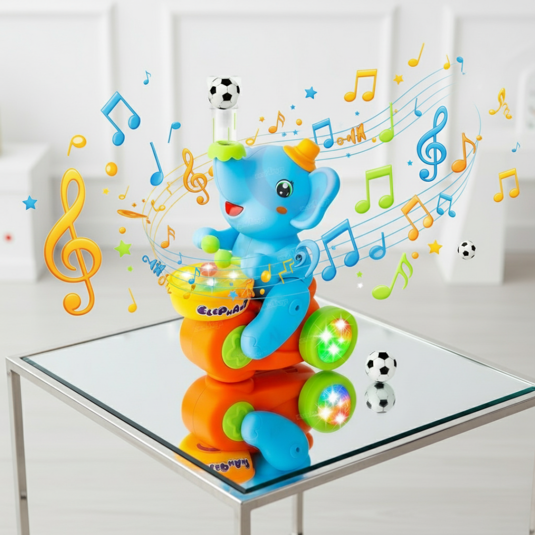 [Random Color] Musical Walking Elephant Drummer Toy Flashing Light
