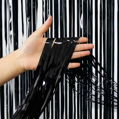 Black Color Foil Fringe Curtain – 3x6 ft for Birthday & Decoration (1 Piece)