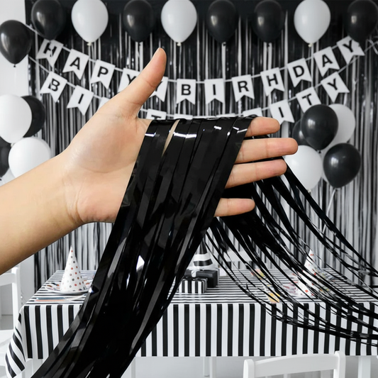 Black Color Foil Fringe Curtain – 3x6 ft for Birthday & Decoration (1 Piece)