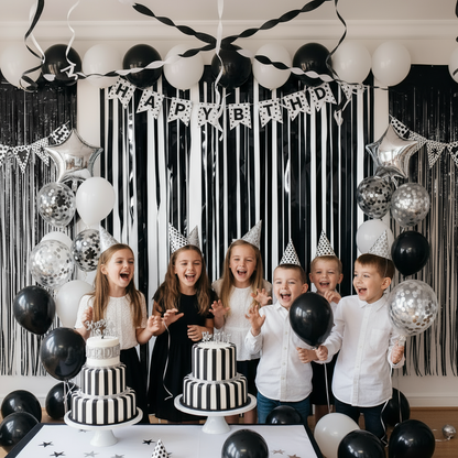 Black Color Foil Fringe Curtain – 3x6 ft for Birthday & Decoration (1 Piece)