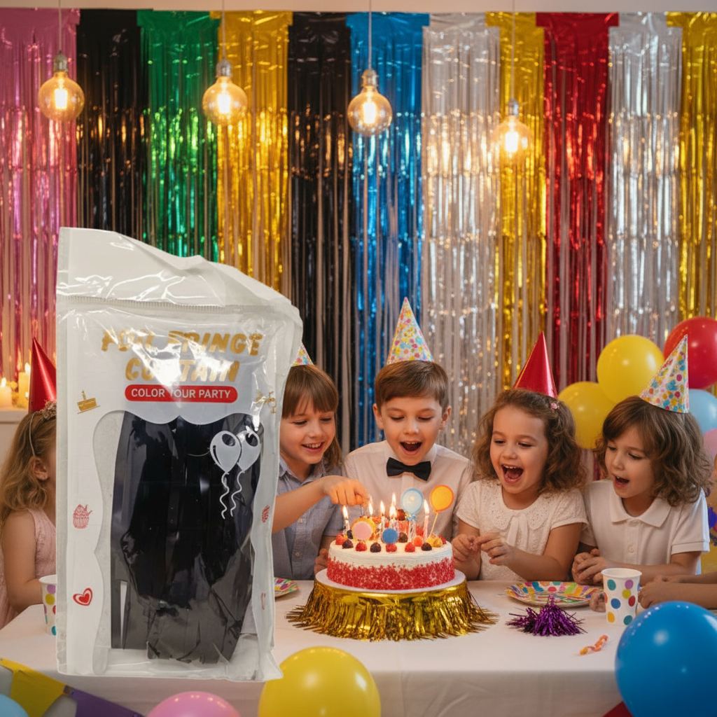 Black Color Foil Fringe Curtain – 3x6 ft for Birthday & Decoration (1 Piece)