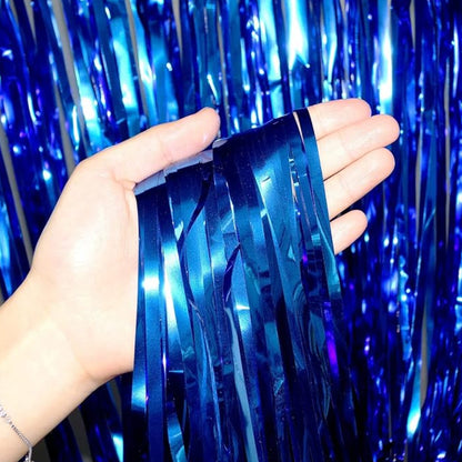 Blue Color Foil Fringe Curtain – 3x6 ft for Birthday & Decoration (1 Piece)