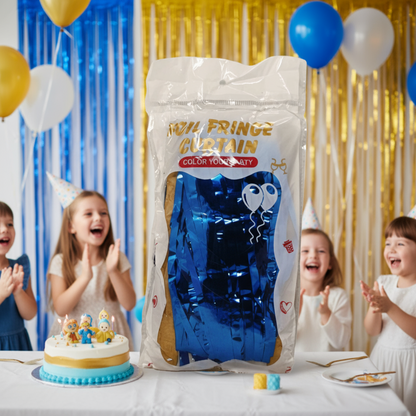 Blue Color Foil Fringe Curtain – 3x6 ft for Birthday & Decoration (1 Piece)
