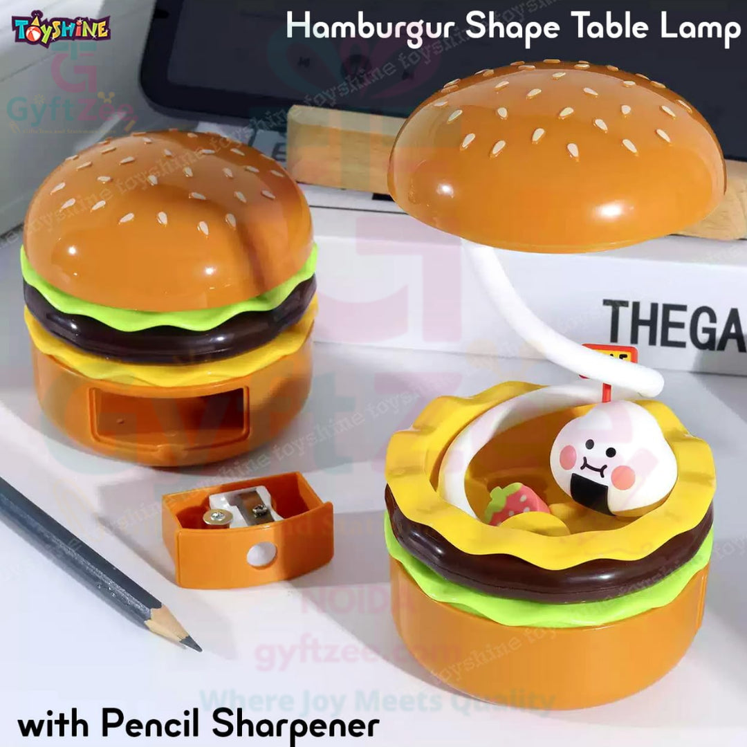 Kids Burger Lamp with Pencil Sharpener | Rechargeable LED Light for Study & Decor
