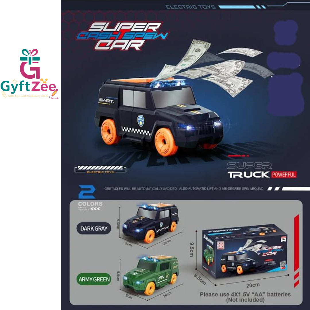 Cash Car Vehicle Toy with Light, Music, 360° Rotation and Bump & Go Action