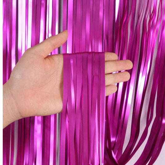 (1 pc) Curtain - Dark Pink Color Foil Fringe Curtain (3 Feet X 6 Feet)