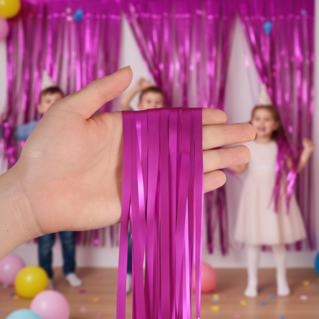 Curtain - Dark Pink Color Foil Fringe Curtain (3 Feet X 6 Feet) (1 Piece)
