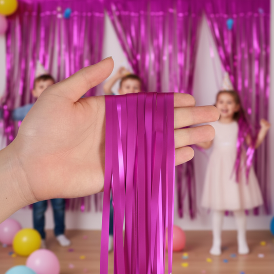 Curtain - Dark Pink Color Foil Fringe Curtain (3 Feet X 6 Feet) (1 Piece)