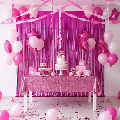 Curtain - Dark Pink Color Foil Fringe Curtain (3 Feet X 6 Feet) (1 Piece)