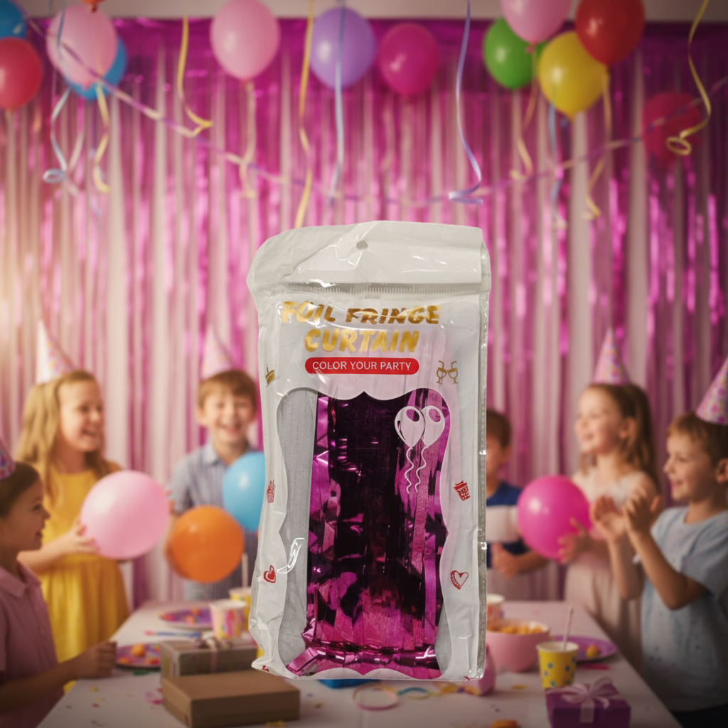 Curtain - Dark Pink Color Foil Fringe Curtain (3 Feet X 6 Feet) (1 Piece)