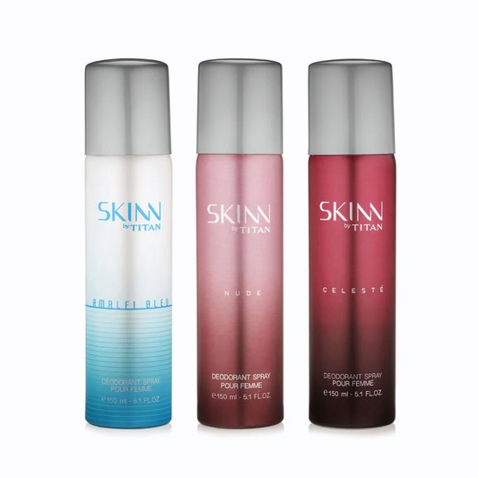 Skinn By Titan Female Premium Celeste, Nude, Amalfi Deodorant Spray Premium Range For Her (Pack Of 3 - 150ml Each)