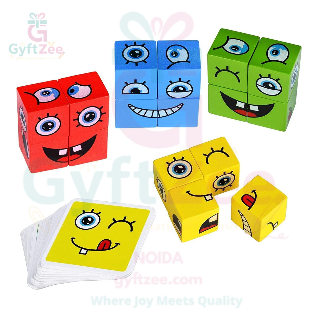 Emoji Face Changing Puzzle Game | 16 Face Blocks & 72 Cards | Educational
