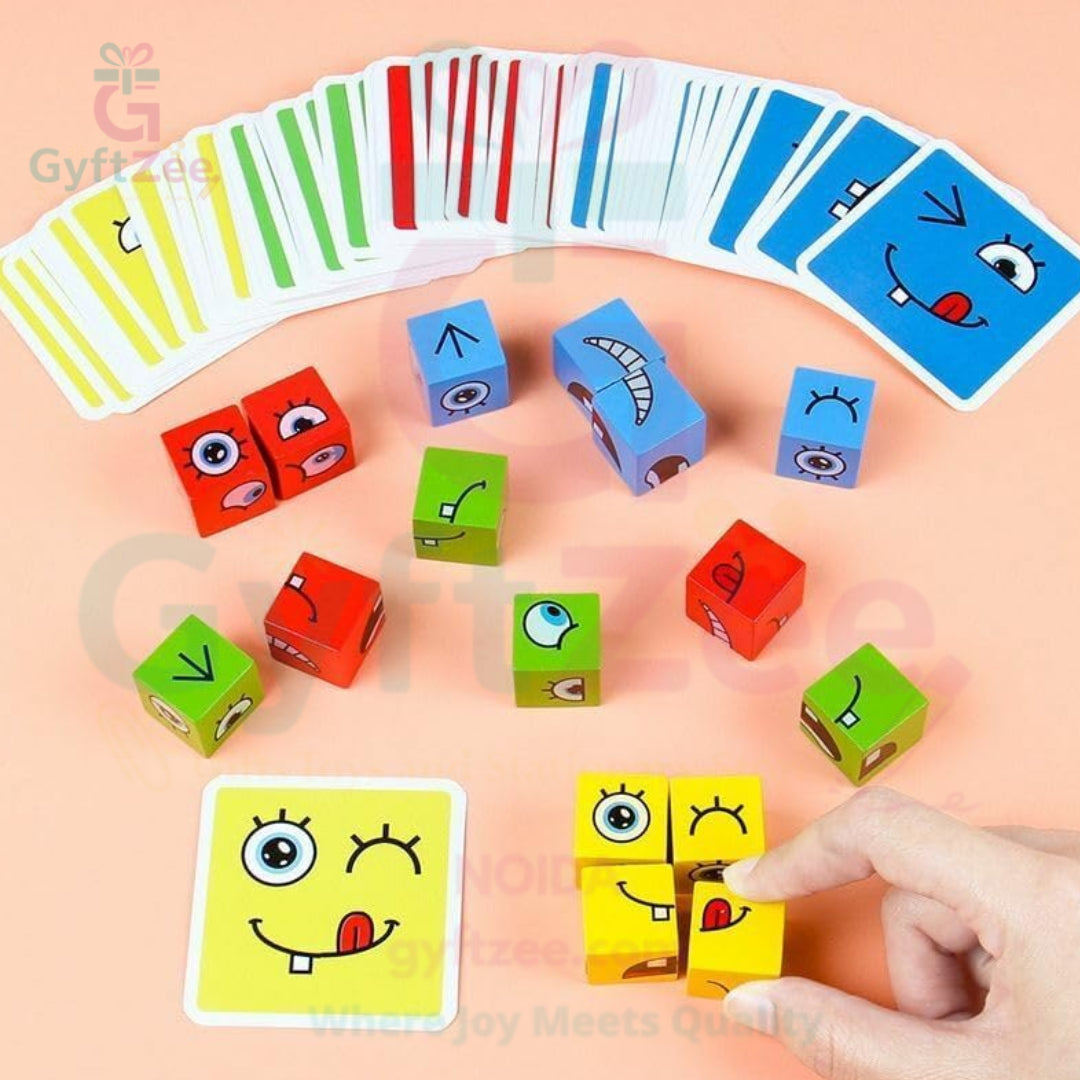 Emoji Face Changing Puzzle Game | 16 Face Blocks & 72 Cards | Educational