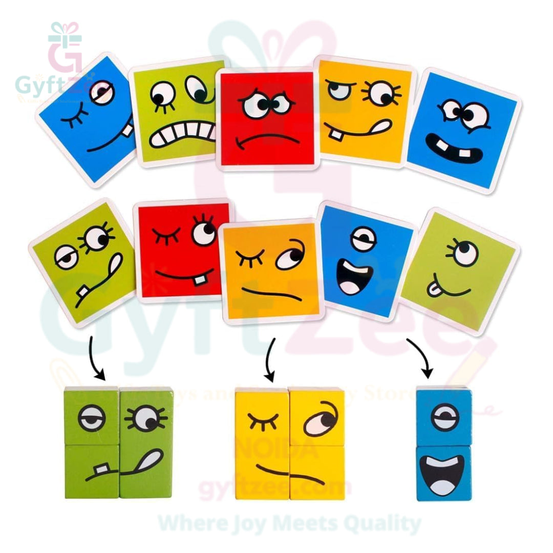 Emoji Face Changing Puzzle Game | 16 Face Blocks & 72 Cards | Educational