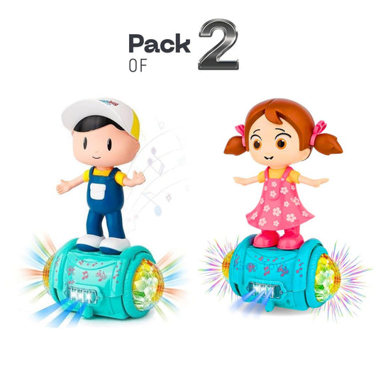 [Pack of 2 - Twins, Random Colors] Fashion Girl & Boy Musical Toy – Rotating Dancing Girl with Lights & Sound