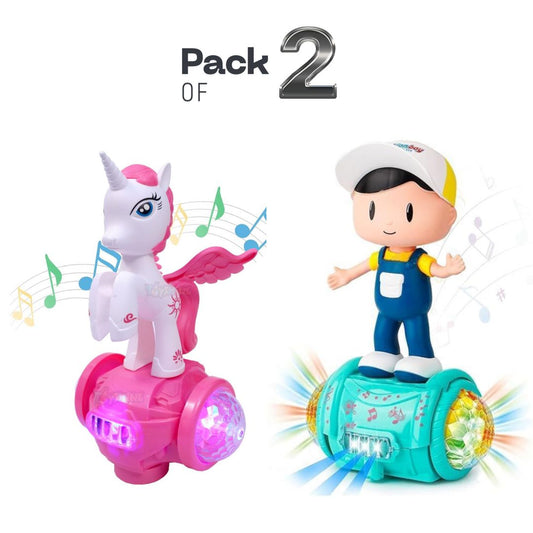 [Pack of 2 - Twins, Random Colors] Fashion Horse & Boy Musical Toy – Rotating Dancing | Lights & Sound
