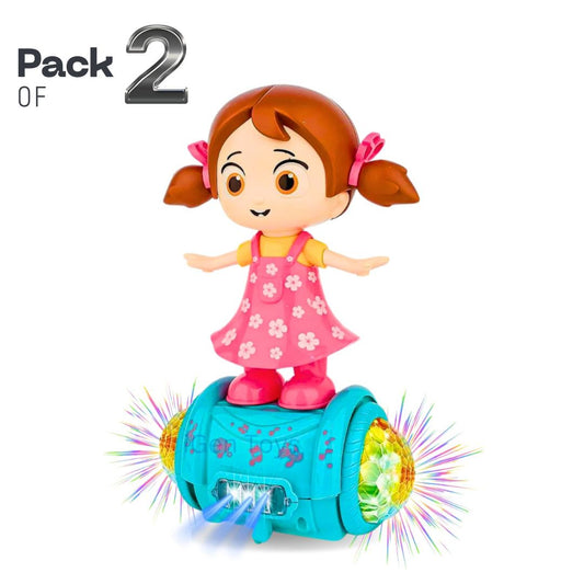 [Pack of 2 - Twins, Random Colors] Fashion Girl Musical Toy – Rotating Dancing Girl with Lights & Sound