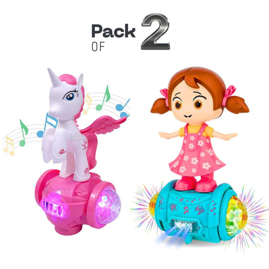 [Pack of 2 - Twins, Random Colors] Fashion Horse & Girl Musical Toy – Rotating Dancing | Lights & Sound
