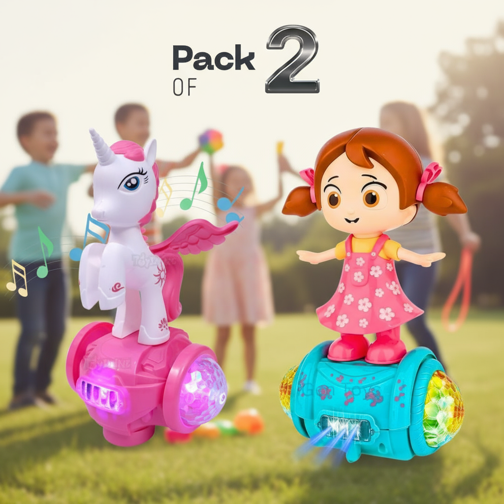 [Pack of 2 - Twins, Random Colors] Fashion Horse & Girl Musical Toy – Rotating Dancing | Lights & Sound