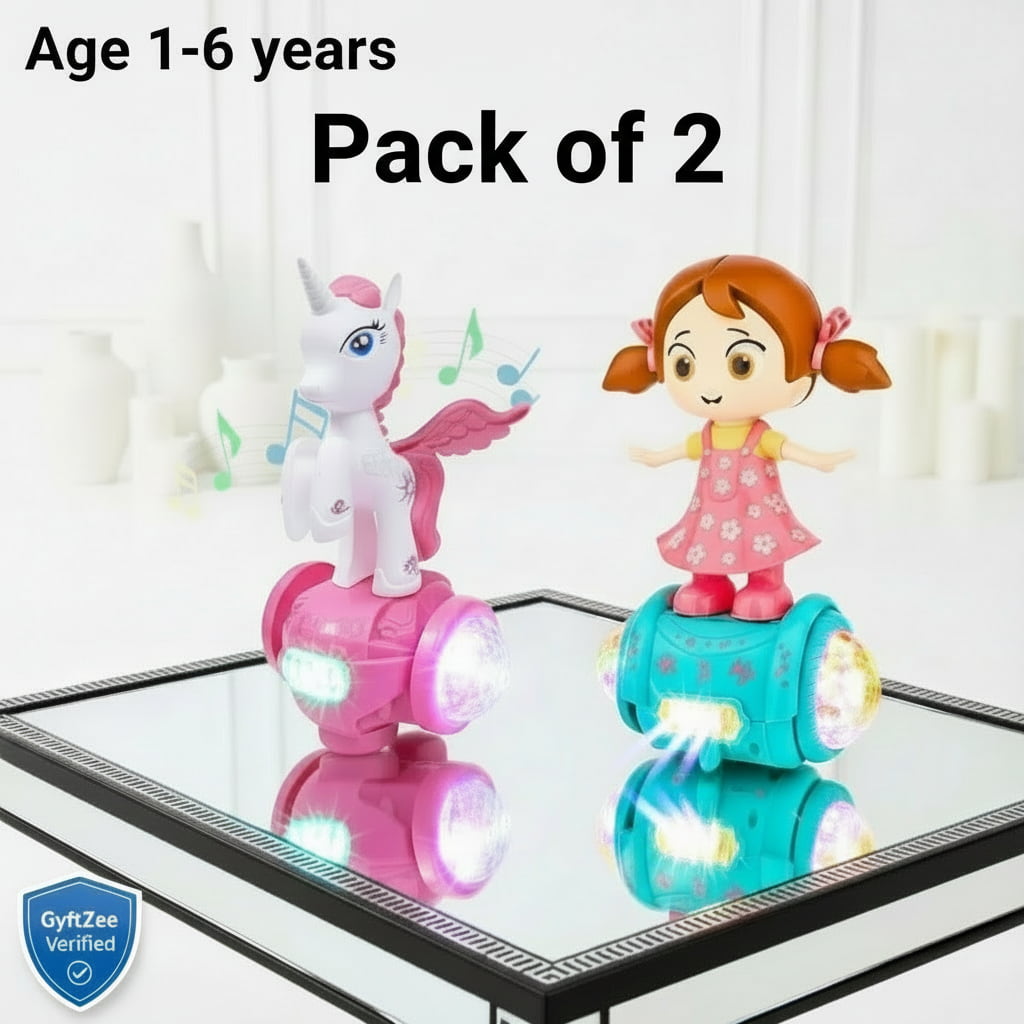 [Pack of 2 - Twins, Random Colors] Fashion Horse & Girl Musical Toy – Rotating Dancing | Lights & Sound