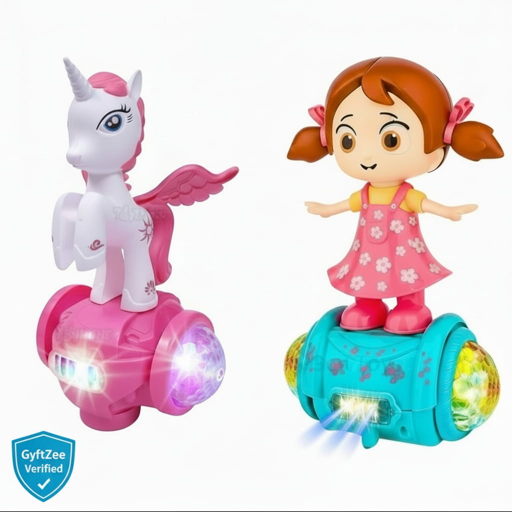 [Pack of 2 - Twins, Random Colors] Fashion Horse & Girl Musical Toy – Rotating Dancing | Lights & Sound