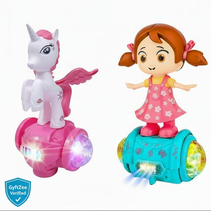 [Pack of 2 - Twins, Random Colors] Fashion Horse & Girl Musical Toy – Rotating Dancing | Lights & Sound