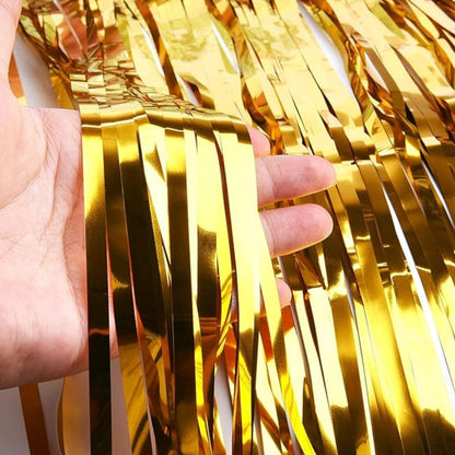 Gold Color Foil Fringe Curtain – 3x6 ft for Birthday & Decoration (1 Piece)