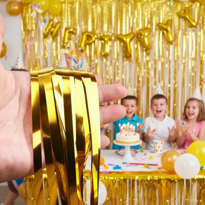 Gold Color Foil Fringe Curtain – 3x6 ft for Birthday & Decoration (1 Piece)