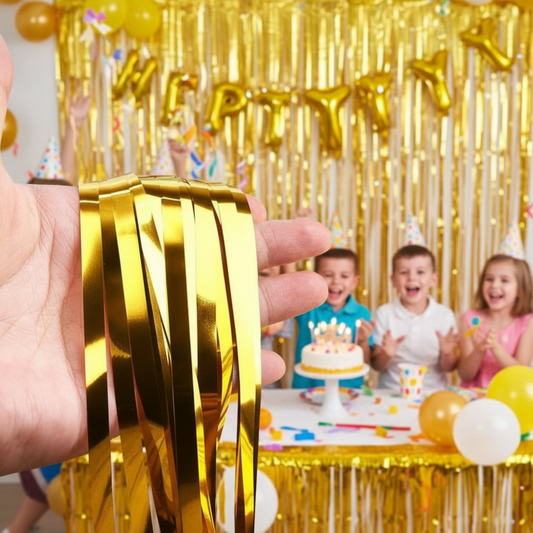Gold Color Foil Fringe Curtain – 3x6 ft for Birthday & Decoration (1 Piece)