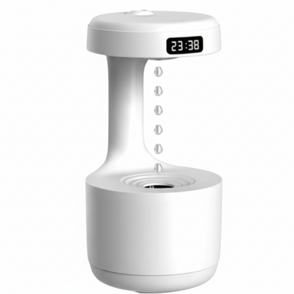 White electronic device with digital clock and USB port on a white background