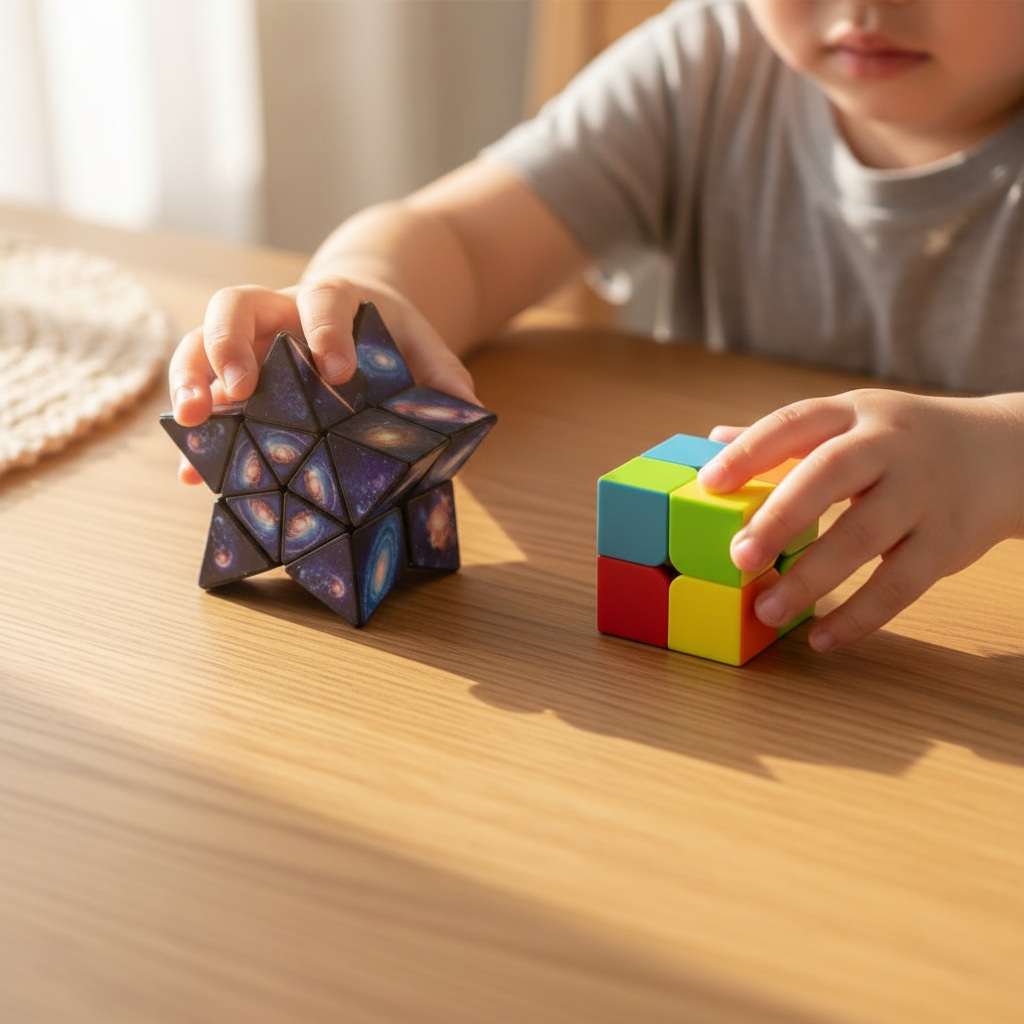 Child playing with Magnetic Magic Rubik Cube Combo Set