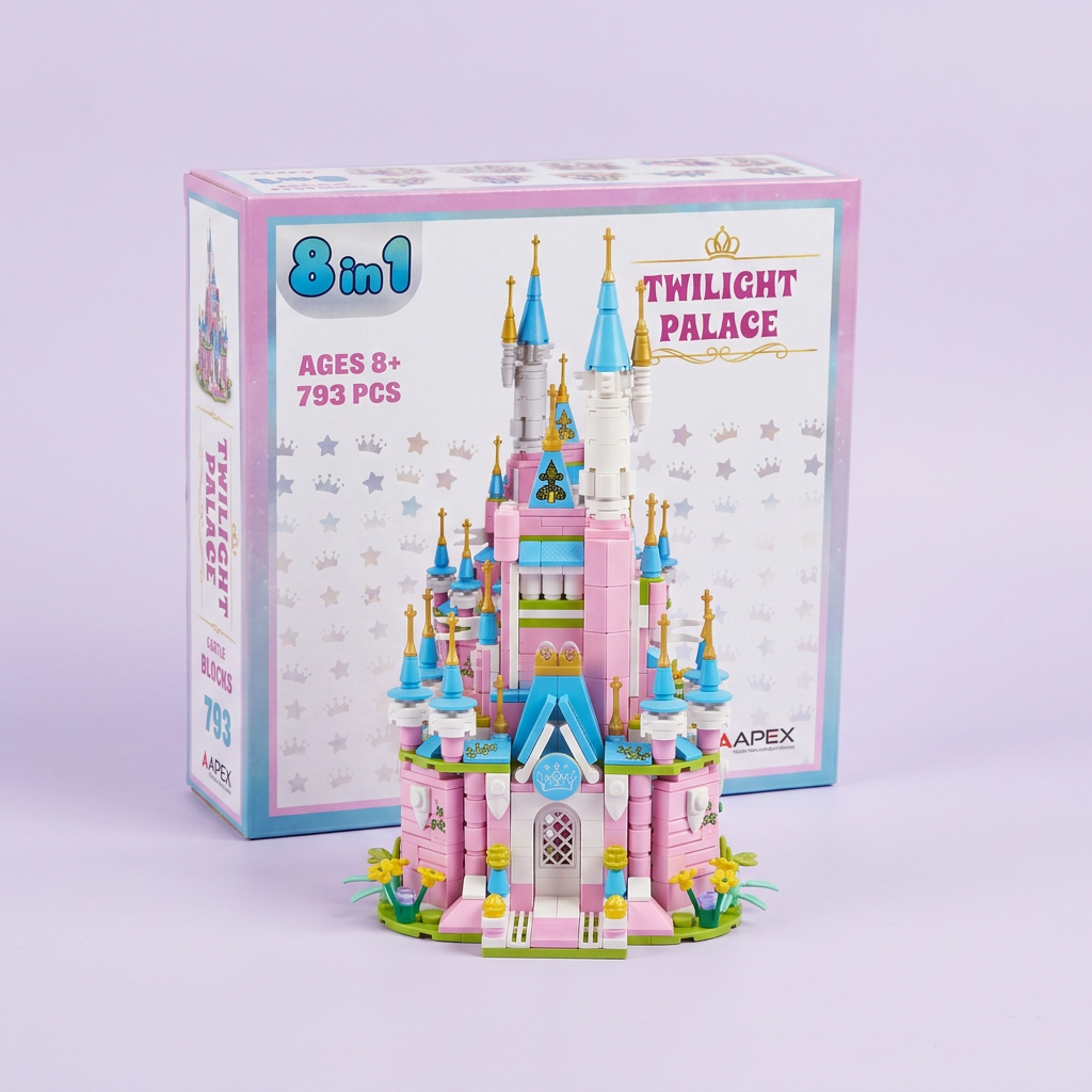 Twilight Palace castle and retail box, AI-edited from supplier sheet