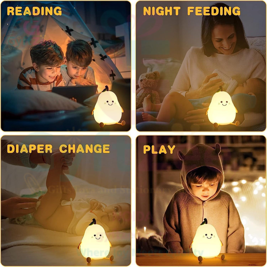 [Random Color] Silicone Pear Night Lamp | Touch-Control LED Light for Kids & Baby Gift