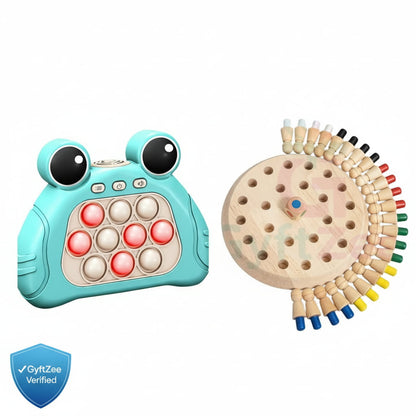 [Pack of 2, Random Colors] Fast Push Pop AND Wooden Memory Chess [4-12 years]