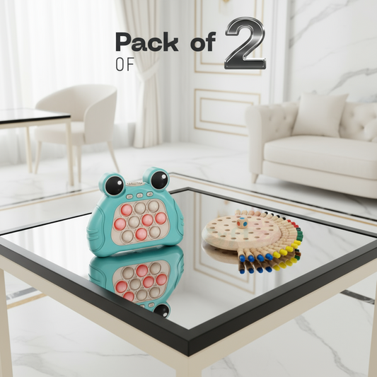 [Pack of 2 - Twins, Random Colors] Mini Fast Push Pop AND Wooden Memory Match Stick & Chess Game
