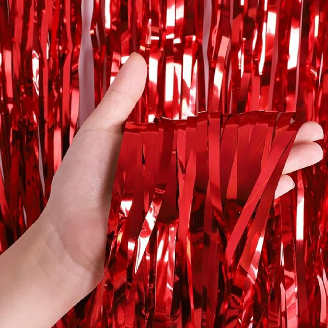 (1 pc) Red Color Foil Fringe Curtain – 3x6 ft for Birthday & Decoration