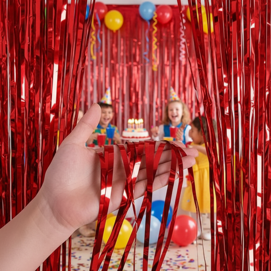 Red Color Foil Fringe Curtain – 3x6 ft for Birthday & Decoration (1 Piece)