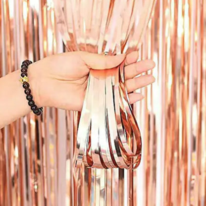 Rose Gold Color Foil Fringe Curtain – 3x6 ft for Birthday & Decoration (1 Piece)