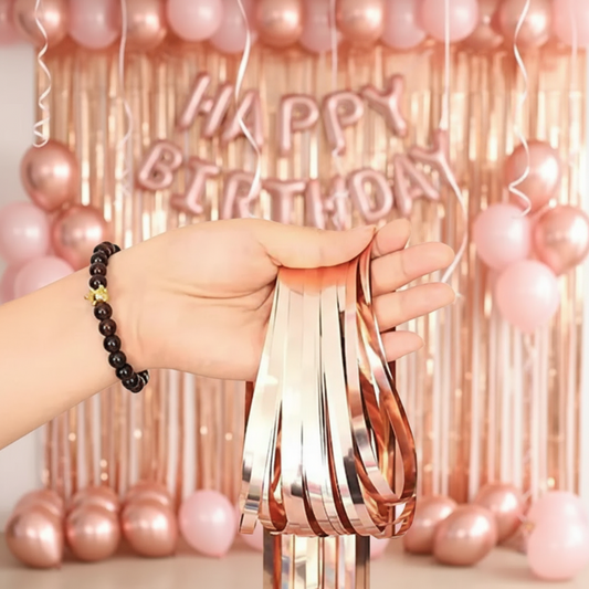 Rose Gold Color Foil Fringe Curtain – 3x6 ft for Birthday & Decoration (1 Piece)