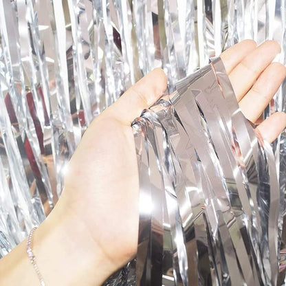 Silver Color Foil Fringe Curtain – 3x6 ft for Birthday & Decoration (1 Piece)