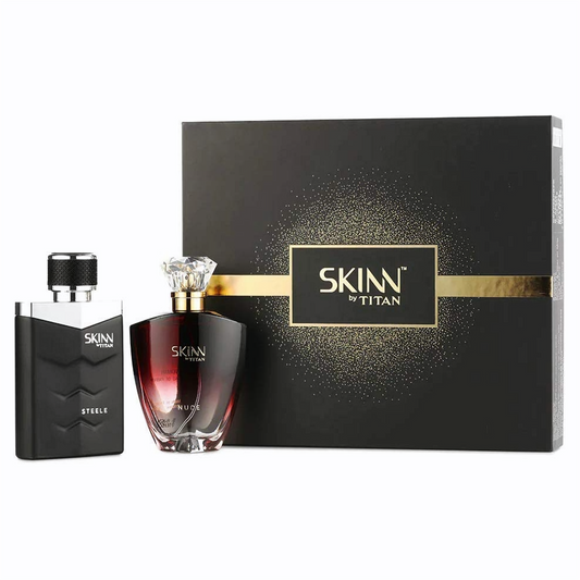 Skinn by Titan, Nude & Steele Long Lasting Perfume Gift Set for Couples - 100 mL (Pack of 2) | Elegant Fragrances for Him & Her